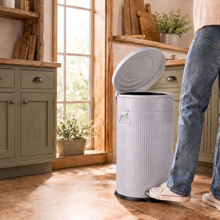 Retro Pedal Waste Bin 40 L with Soft-Close Lid, Light Grey, Iron