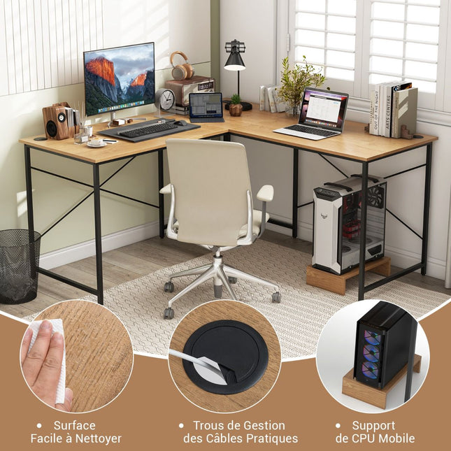 Birou de colț reversibil în formă de L, 150 cm, cu priză USB-C