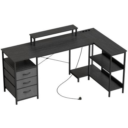 Birou reversibil în formă de L cu sertare, negru, 170 cm