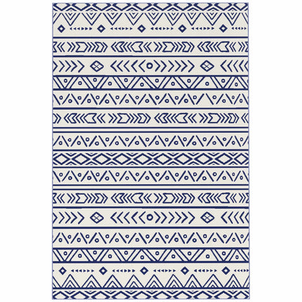 Covor de exterior reversibil, rezistent la intemperii, 182x274 cm, albastru/alb