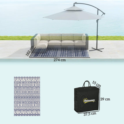 Covor de exterior reversibil, rezistent la intemperii, 182x274 cm, albastru/alb