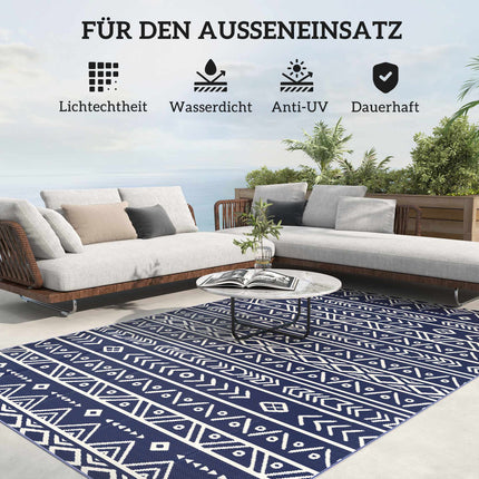 Covor de exterior reversibil, rezistent la intemperii, 182x274 cm, albastru/alb