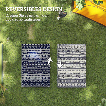 Covor de exterior reversibil, rezistent la intemperii, 182x274 cm, albastru/alb