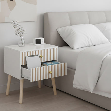 Noptieră cu nervuri, 2 sertare, stil scandinav