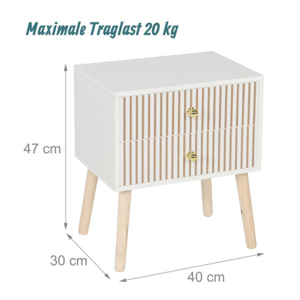 Noptieră cu nervuri, 2 sertare, stil scandinav
