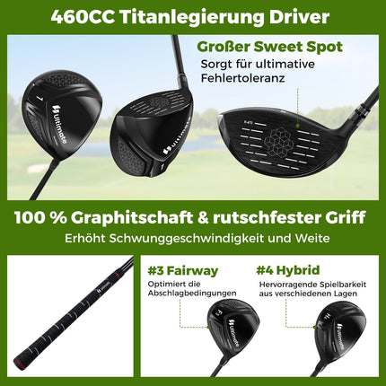 Set de crose de golf pentru bărbați dreptaci cu sac de suport