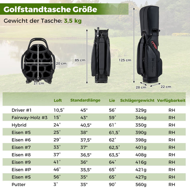 Set de crose de golf pentru bărbați dreptaci cu sac de suport
