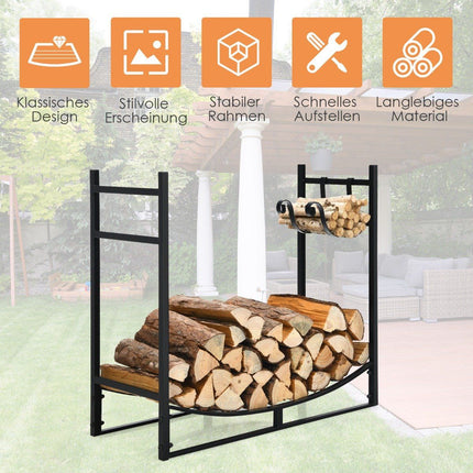 Raft de șemineu robust pentru lemn de foc cu suport detașabil 84 x 33 x 76 cm negru