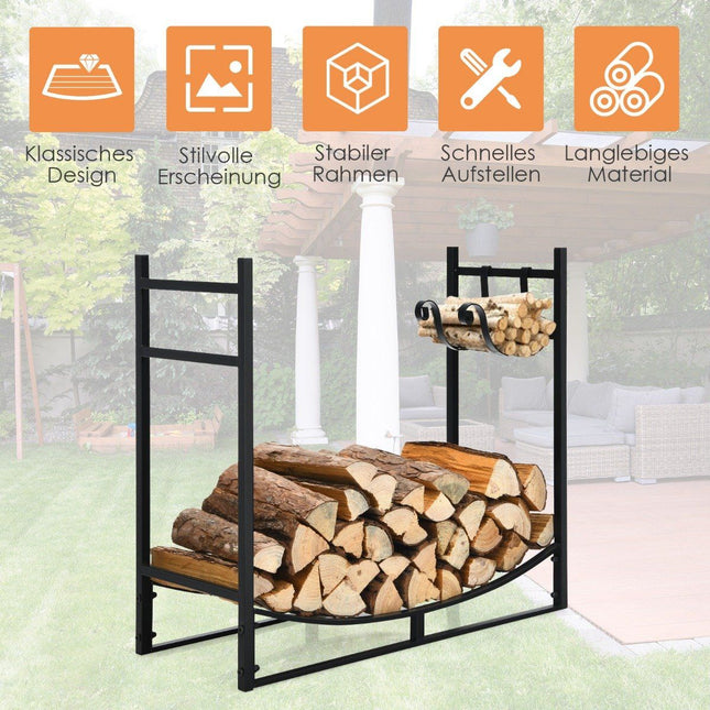 Raft de șemineu robust pentru lemn de foc cu suport detașabil 84 x 33 x 76 cm negru