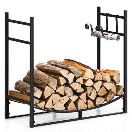 Raft de șemineu robust pentru lemn de foc cu suport detașabil 84 x 33 x 76 cm negru