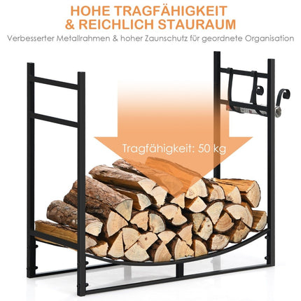 Raft de șemineu robust pentru lemn de foc cu suport detașabil 84 x 33 x 76 cm negru