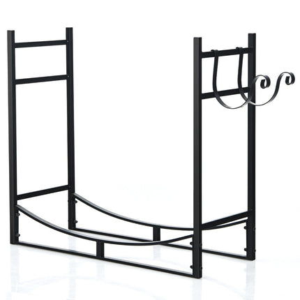 Raft de șemineu robust pentru lemn de foc cu suport detașabil 84 x 33 x 76 cm negru