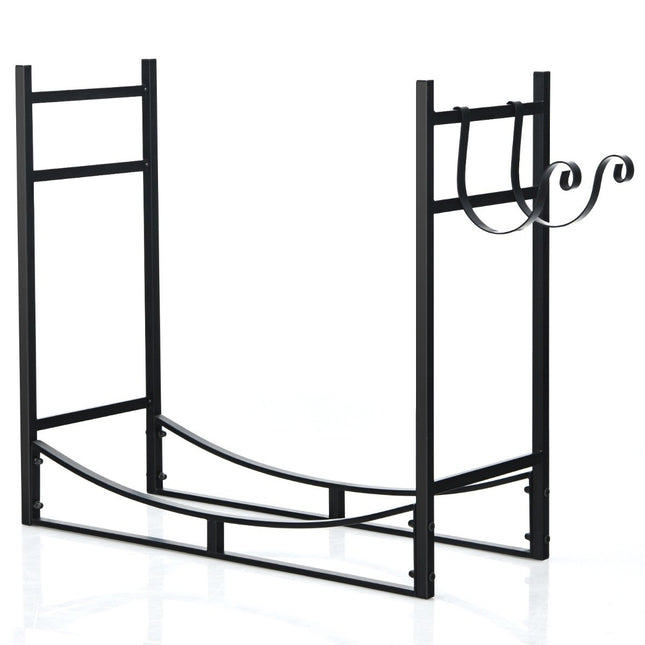 Raft de șemineu robust pentru lemn de foc cu suport detașabil 84 x 33 x 76 cm negru