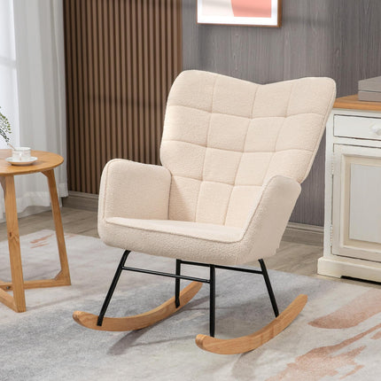 Beige berber fleece rocking chair - 120 kg capacity, bedroom