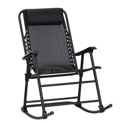 Folding rocking chair in black steel with cushion - 120 kg capacity