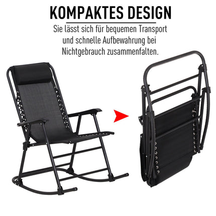 Folding rocking chair in black steel with cushion - 120 kg capacity