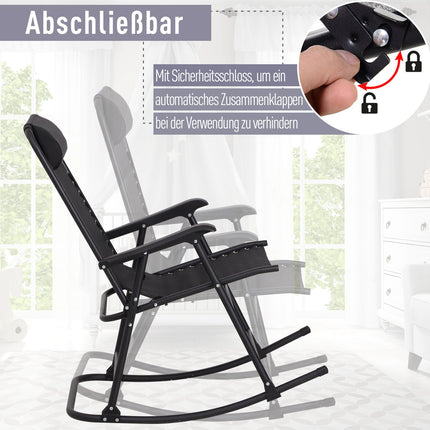 Folding rocking chair in black steel with cushion - 120 kg capacity