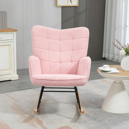 Scaun balansoar, Scaun balansoar, Scaun Accent, Scaun de relaxare, Scaun de living pentru dormitor, pana la 120 kg, imitatie piele de miel, roz