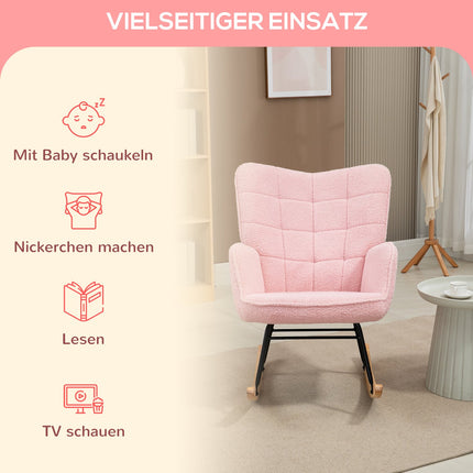 Scaun balansoar, Scaun balansoar, Scaun Accent, Scaun de relaxare, Scaun de living pentru dormitor, pana la 120 kg, imitatie piele de miel, roz