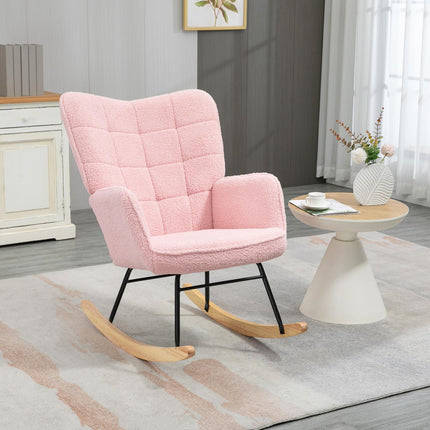Scaun balansoar, Scaun balansoar, Scaun Accent, Scaun de relaxare, Scaun de living pentru dormitor, pana la 120 kg, imitatie piele de miel, roz