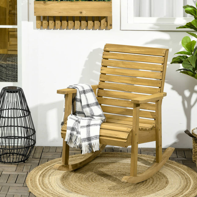 Balansoar Cu Cotiera, Scaun De Gradina, Scaun De Relaxare Pentru Balcon, Terasa, Capacitate De Incarcare Pana la 130 Kg, Lemn De Brad, Maro Deschis