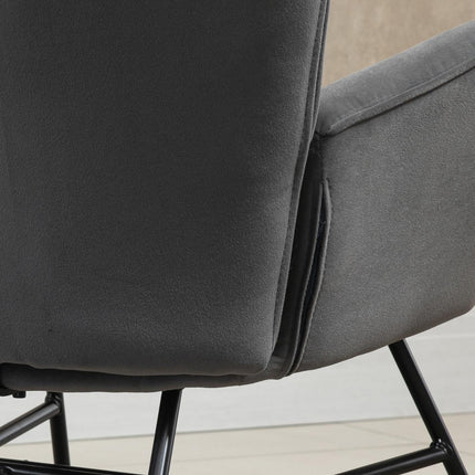 Velvet-like rocking chair, steel frame, padded seat