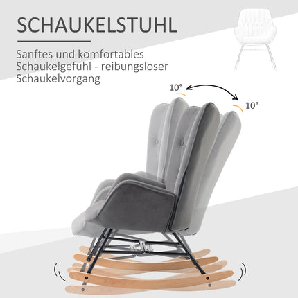 Velvet-like rocking chair, steel frame, padded seat