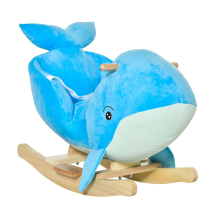 Cal balansoar Animal balansoar cu design de balenă Jucărie de plus pentru 18-36 luni Copii Lemn de plop Albastru 60 X 33 X 50 Cm