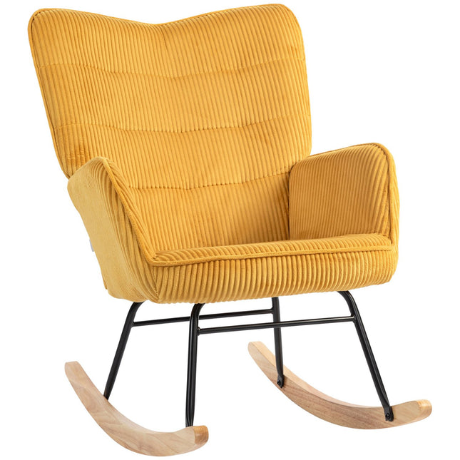 Yellow rocking chair with armrests & wooden runners