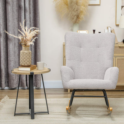 Light gray velvet rocking chair - Wooden armrests and runners