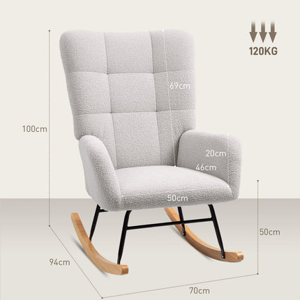 Light gray velvet rocking chair - Wooden armrests and runners