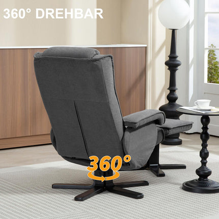Recliner Chair with Footstool, Velvet-Look, Swivel, Grey