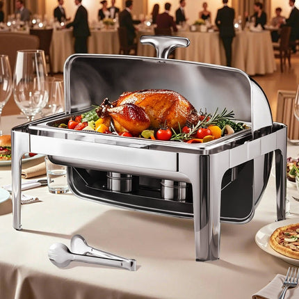 Roll Top Chafing Dish, 9 Qt Stainless Steel, Full Pan