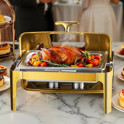 Roll Top Chafing Dish, 9 Qt Stainless Steel, Gold