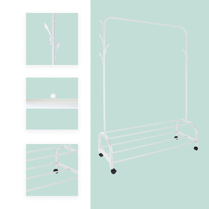 Suport de haine din fier rulant cu 2 rafturi și cârlige