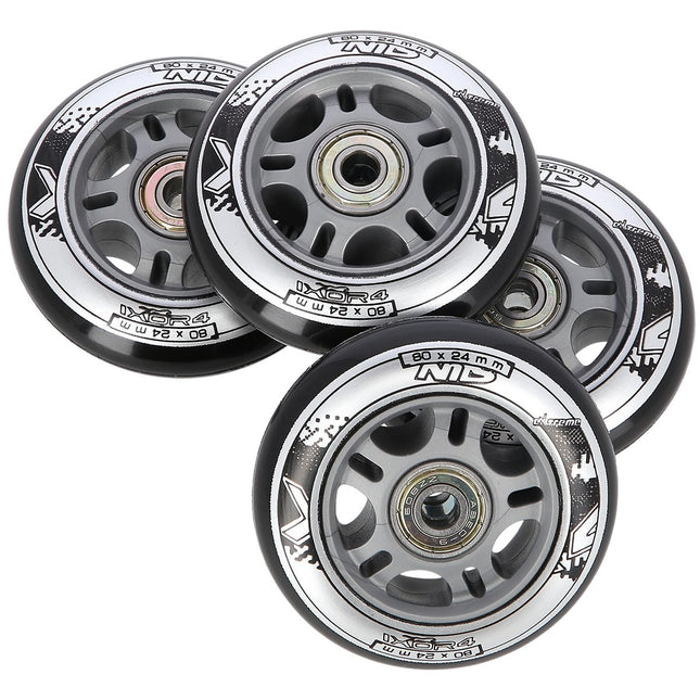 Roți pentru patine cu rotile 80x24mm negre, set de rulmenți ABEC-9