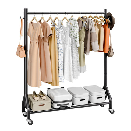 Rolling Clothes Rack, Carbon Steel, 90 kg, Shelves, Hooks