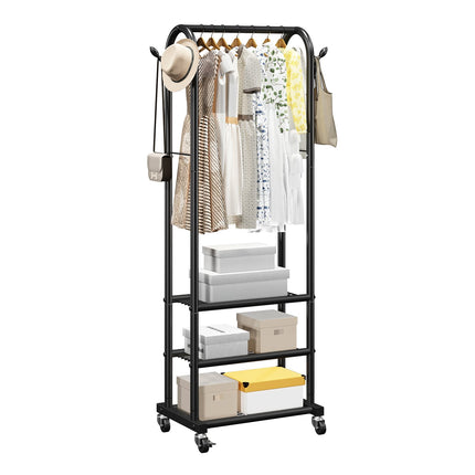 Rolling Clothes Rack – Hanging Rod, 3 Shelves, 45 kg