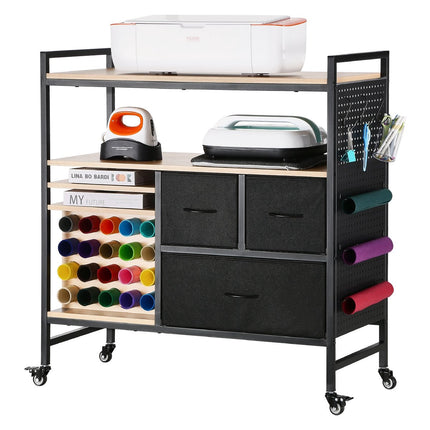 Rolling Craft Cart for Cricut, 20 Vinyl Holders, 3 Drawers