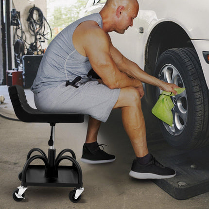 Rolling Garage Stool, 300 lb, Adjustable Height, Tool Tray