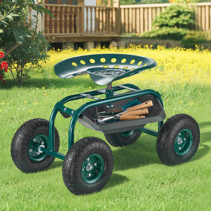 Rolling Garden Cart With Swivel Seat, 300 lb Capacity