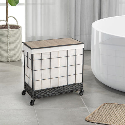 Coș de rufe cu roți 110-130L, capac, roți blocabile