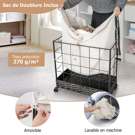 Coș de rufe cu roți 110-130L, capac, roți blocabile