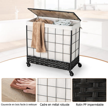 Coș de rufe cu roți 110-130L, capac, roți blocabile
