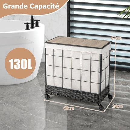 Coș de rufe cu roți 110-130L, capac, roți blocabile