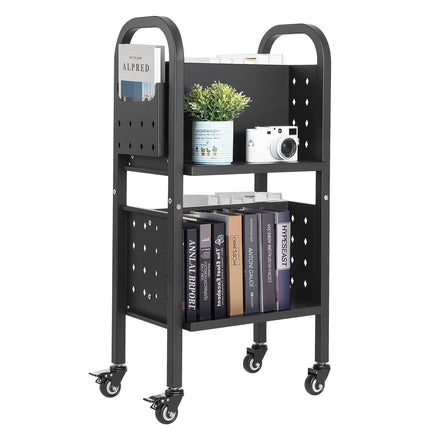 Rolling Library Book Cart, 70 kg, 2-Tier, Lockable Wheels