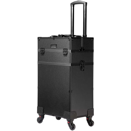Rolling Makeup Case, 5-in-1 Aluminum Trolley, Black
