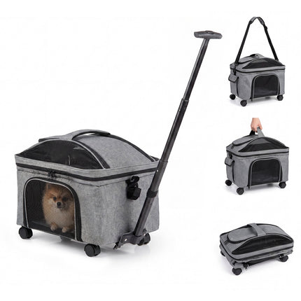Transportator cu roți pentru animale de companie, cu mâner telescopic și roți