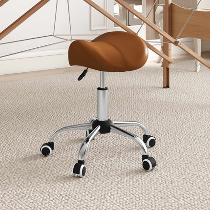 Rolling Saddle Stool Height Adjustable 49-61 cm, 360° Swivel, Brown