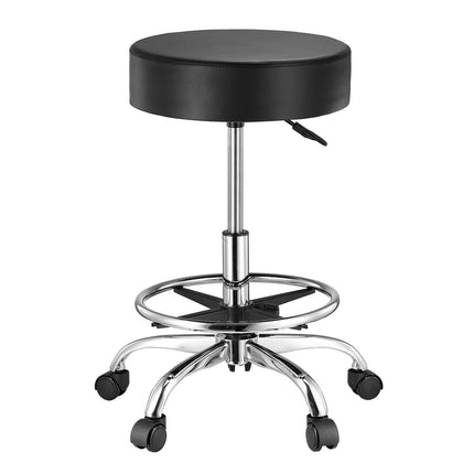 Rolling Stool With Footrest And Wheels, 450 lb, Black